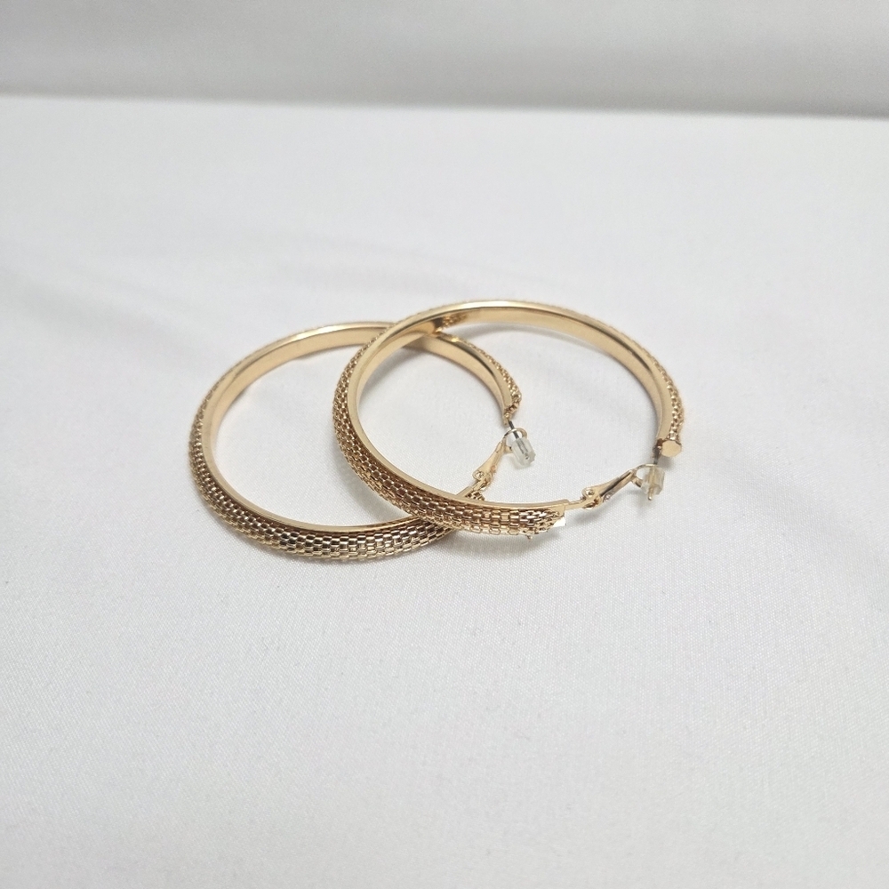 Gold Tone Mesh Hoop Earrings